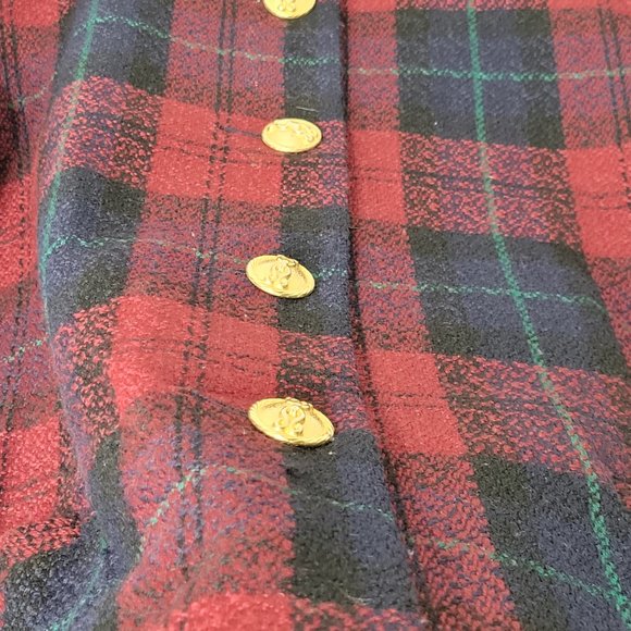 Vintage Oversized Wool Red Plaid Blazer 80's 3/4 sleeve Blazer Gold Buttons - Picture 4 of 16